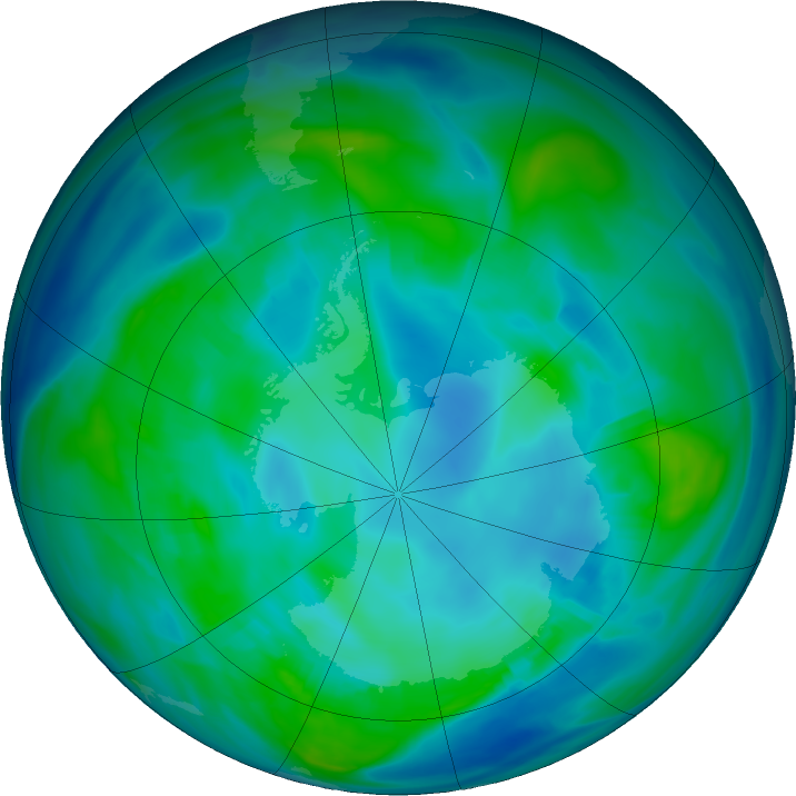 Antarctic ozone map for 07 May 2025